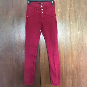 Red high waisted jeans